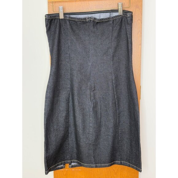Heart & Heels Black Denim Strapless Dress Rhinestone Slit Juniors Size Large - Picture 2 of 13